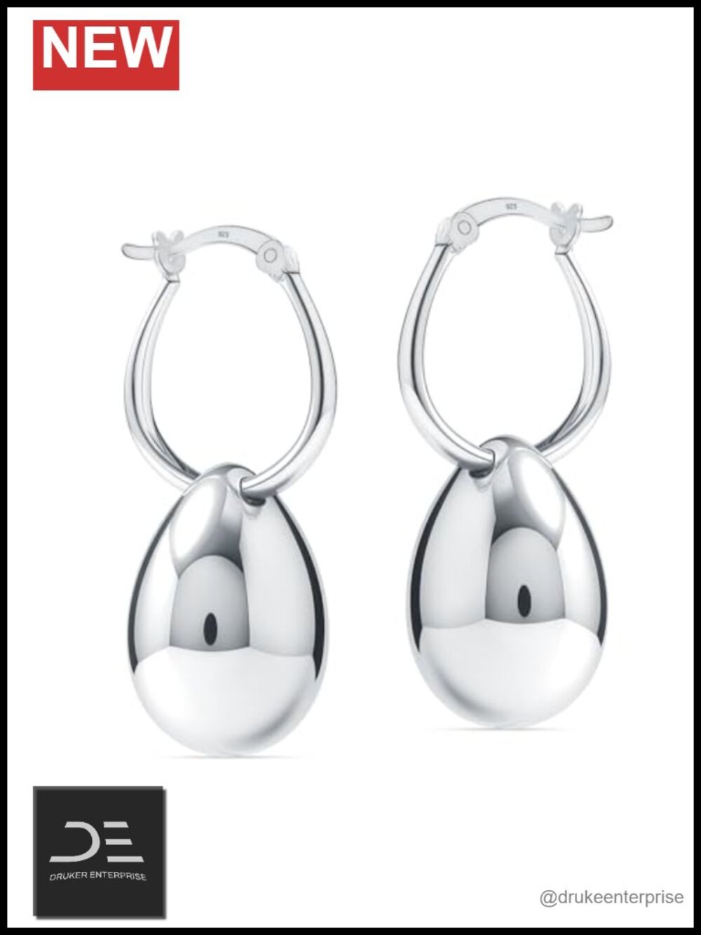 LeCalla 925 Sterling Silver Chunky Hoop Earrings for Women | Large Rectangle